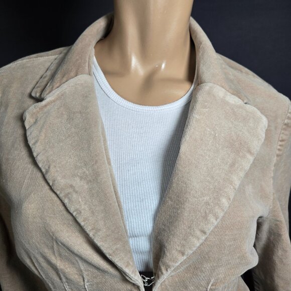 Y2K FANG Beige Velour Fitted Blazer Jacket Size L Office Siren 2000s Fall Autumn - Picture 4 of 10